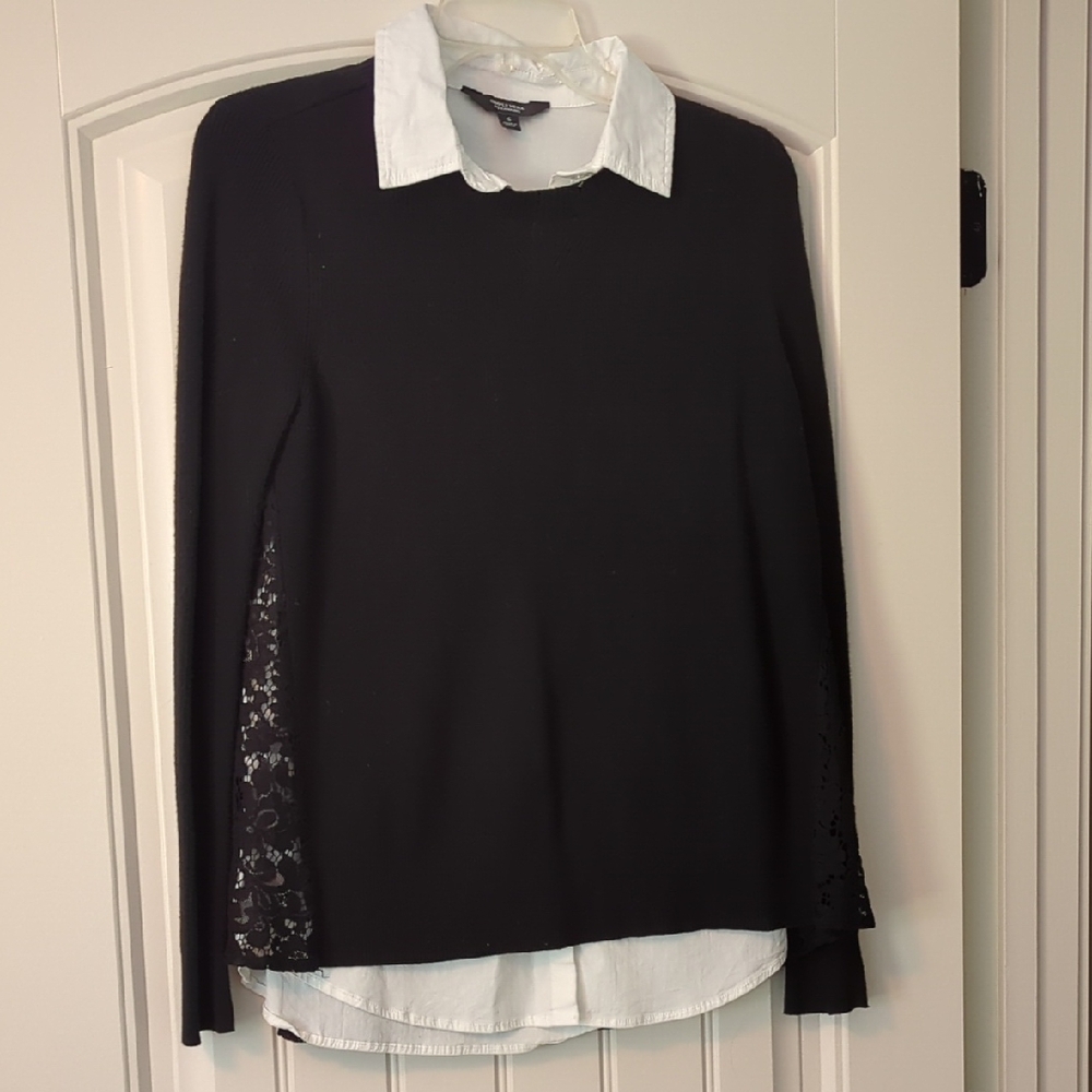 Simply Vera, Vera Wang Black and White Lace Layered Look Sweater